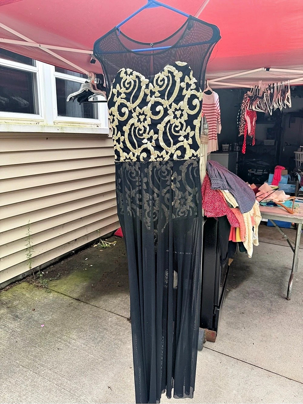 WEISSKMAN Black & Gold Maxi Dress Size Medium Dance Costume